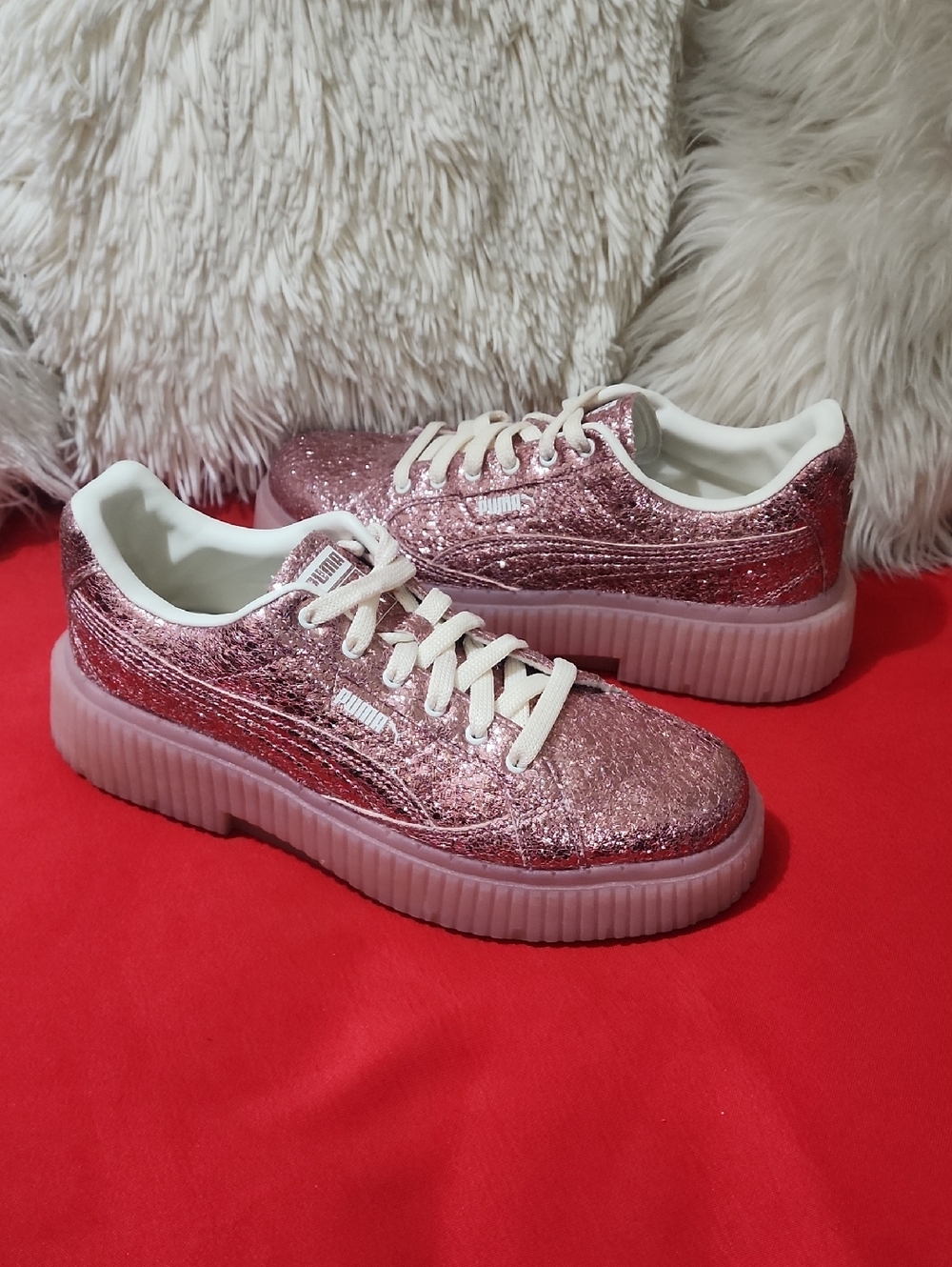 PUMA Women's Dinara Shine Sneaker Shoes Rose Gold Metallic